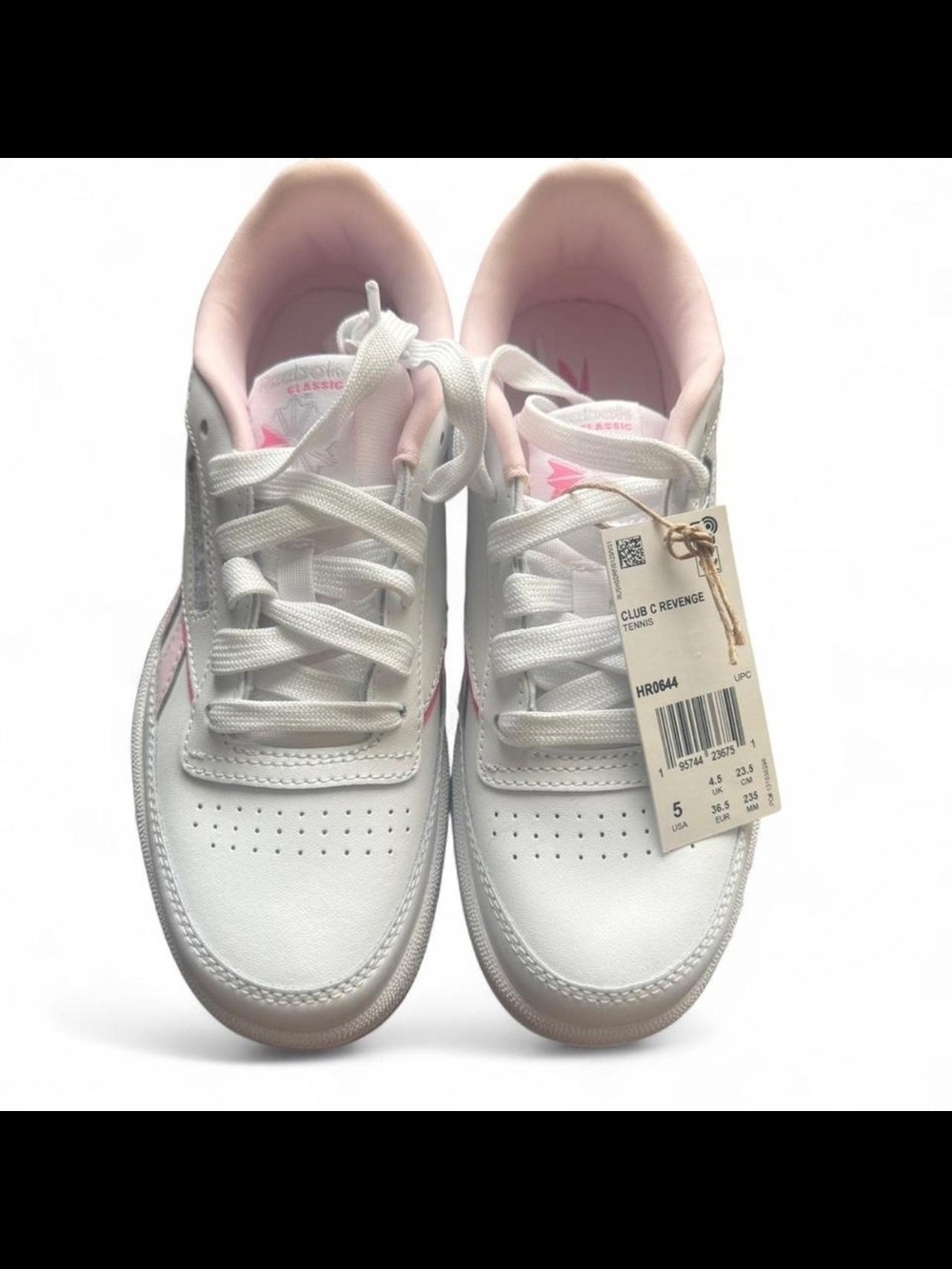 NWT Reebok Size 5 Kids/Womens 6.5 White and Pink Low-Top Sneakers